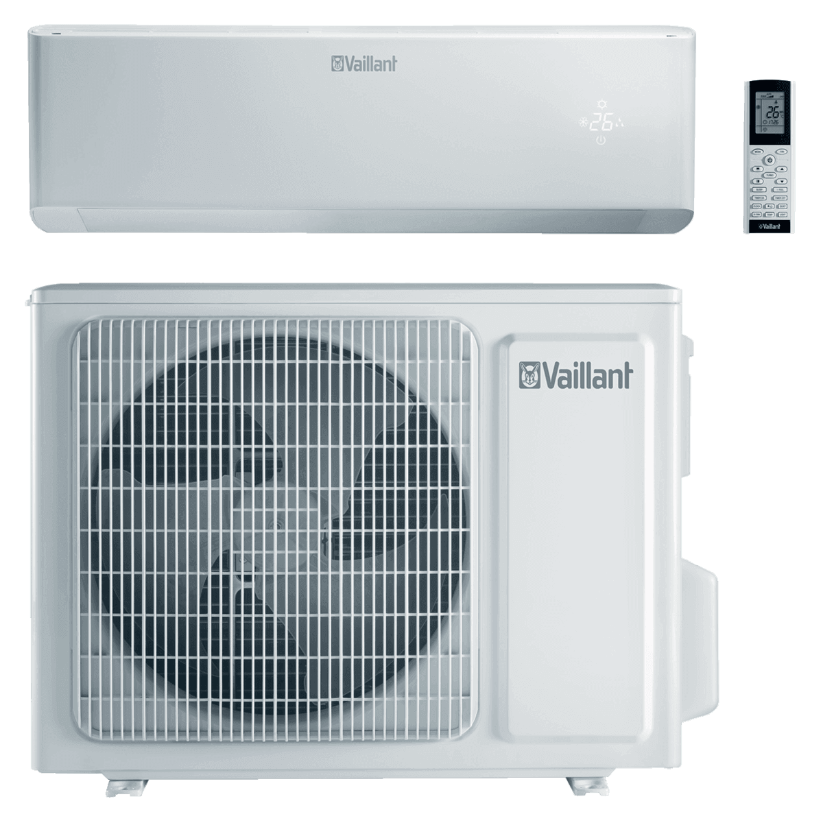 Klimagerät Vaillant für optimales Wohlfühlklima ❄️✨, Wand- und Außenteil mit Fernbedienung.