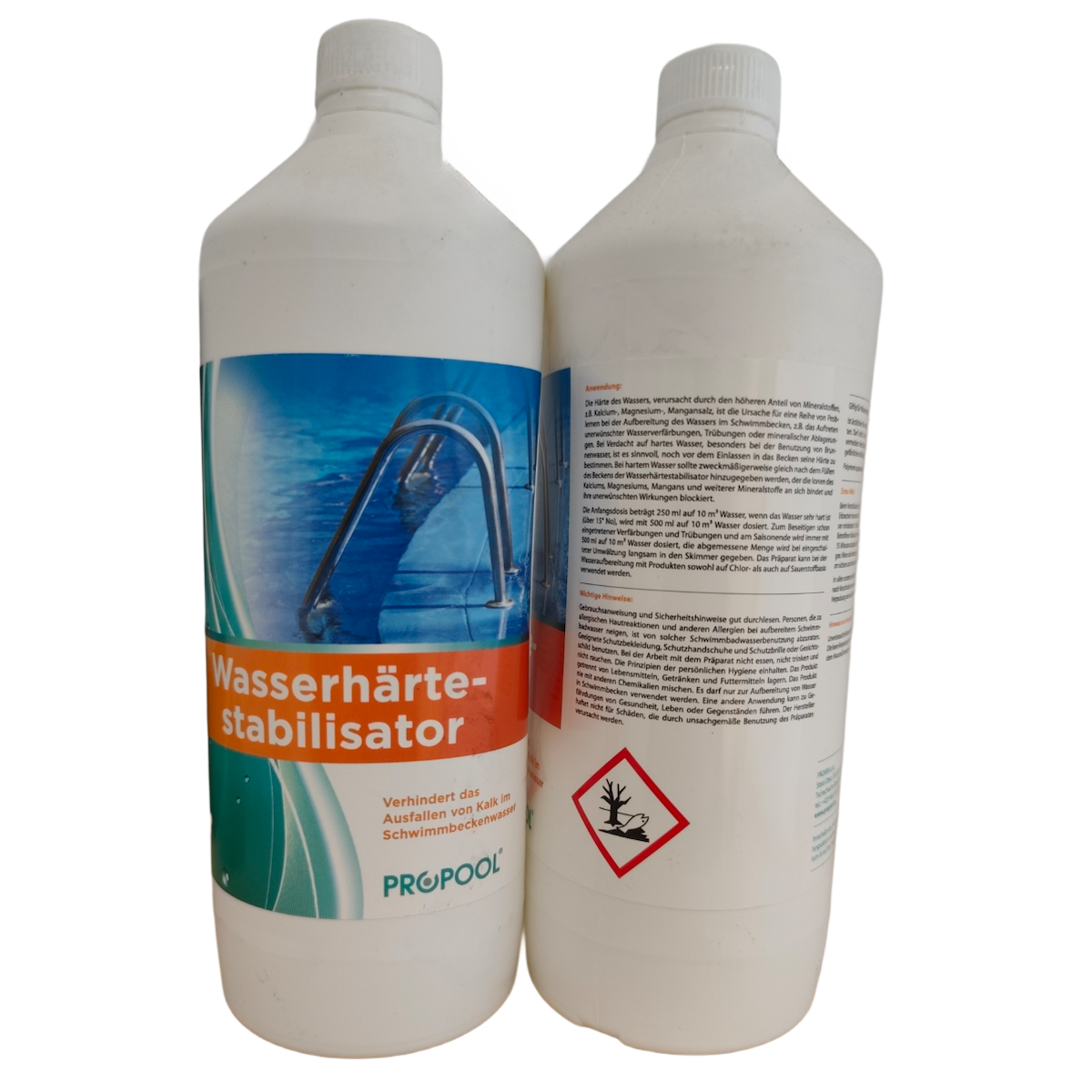 Wasserhärtestabilisator-Flasche für klares Poolwasser 🌊💧, schützt gegen Ablagerungen und Verfärbungen.