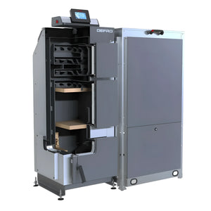 Grauer und silberner Holzofen-Kessel für effiziente Beheizung mit Holz