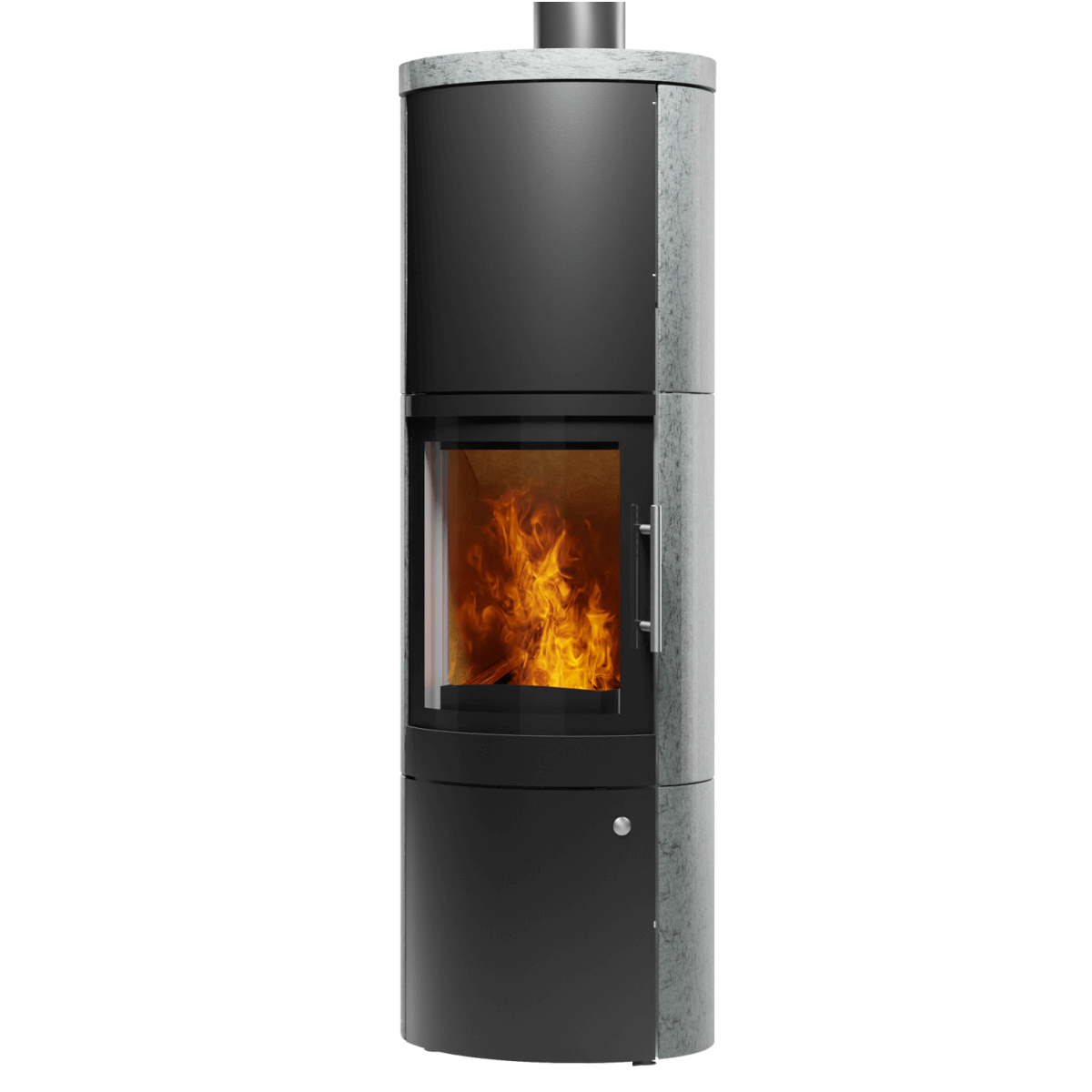 Kaminofen Leo von Königshütte 🔥 5 kW, raumluftunabhängig mit Wärmespeicher, elegantes Design in Schwarz und Grau.