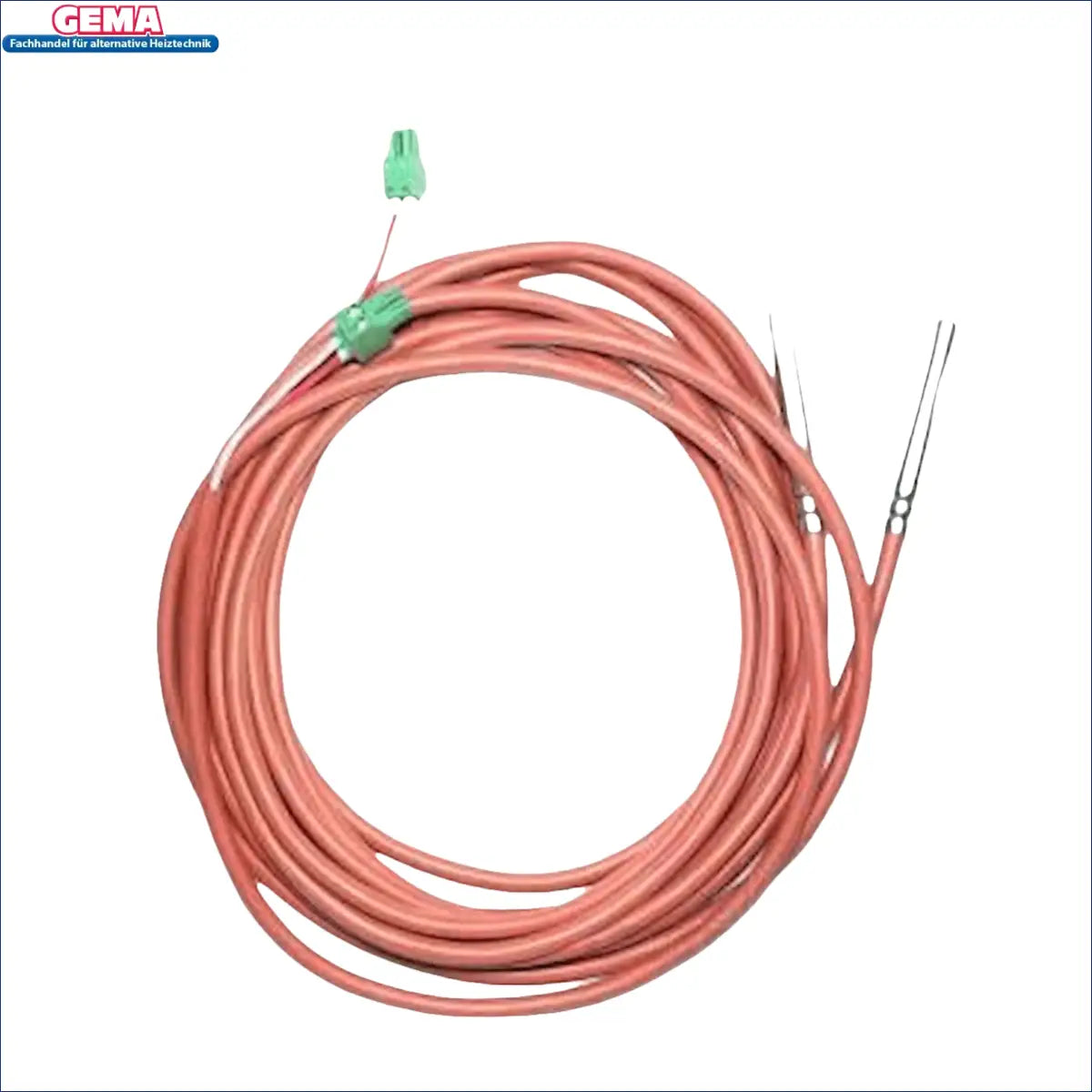 Coiled pinkes Kabel mit grünem Stecker und Metallsonden für Attack Speicherfühler-Set