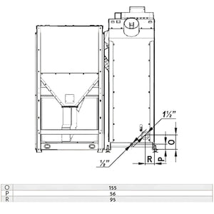 Technische Zeichnung einer Maschine mit Maßen für Kombikessel Defro Komfort Ekopell 25 kW