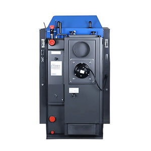 Blaue und graue Industrieheizung Atmos KC35S Kohlevergaserkessel für Holz und Kohle