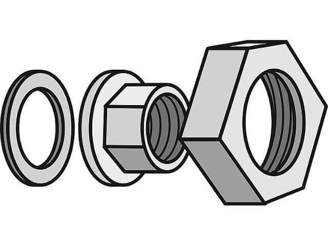 Sammlung von Muttern und Scheiben für Pumpenverschraubungen inklusive Dichtung 1 1/2