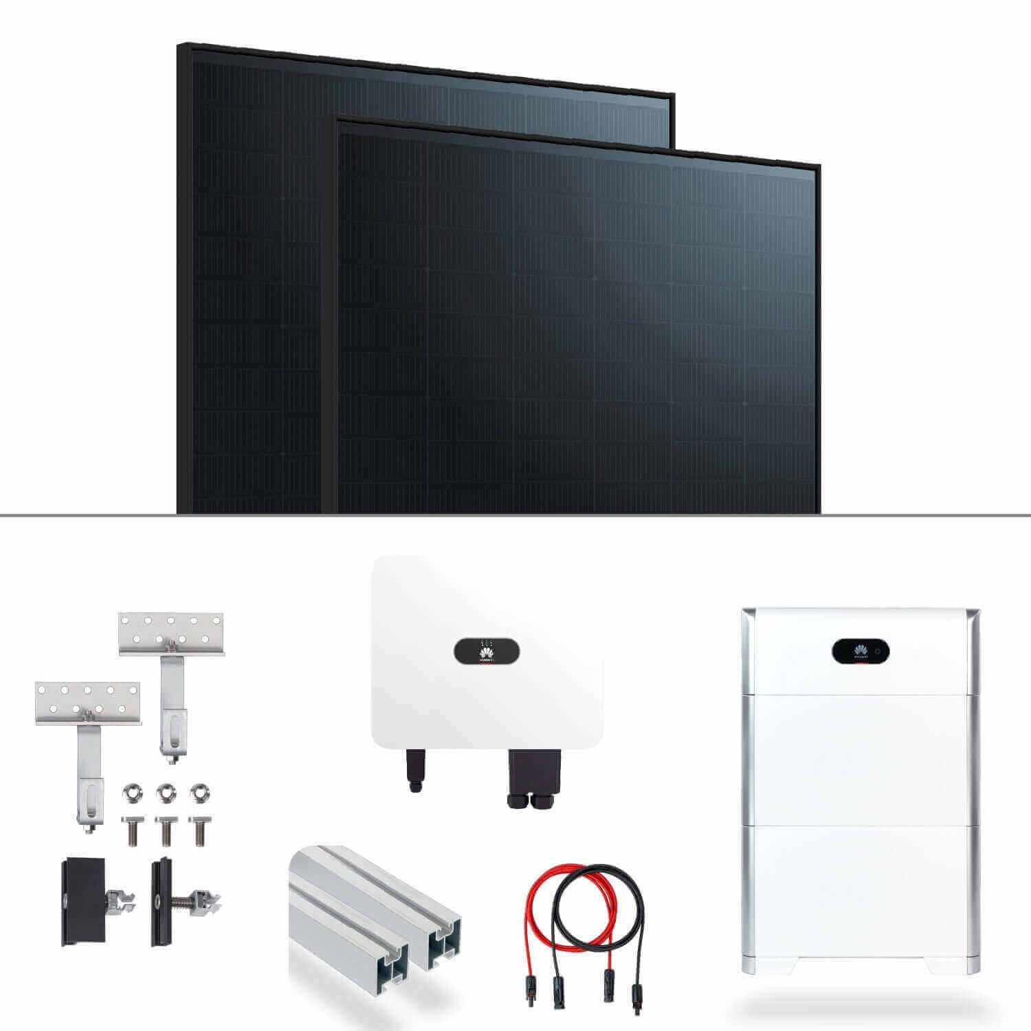 Solarpanele, hybride Wechselrichter Huawei Sun2000-8KTL-M1 und Solarkabel 6mm² in der PV-Anlage