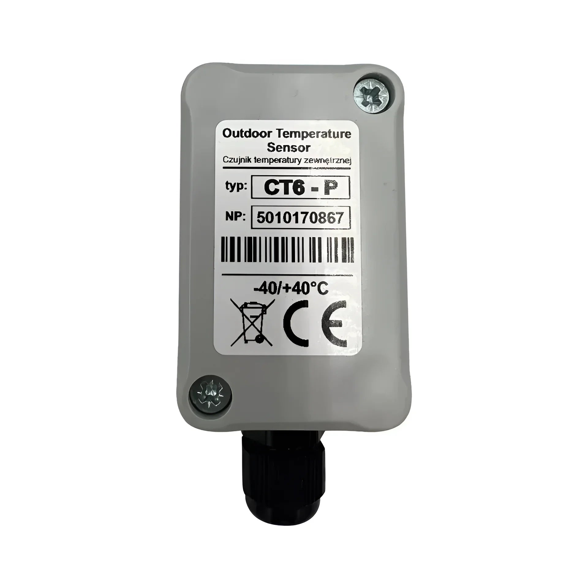 Grauer Außentemperatursensor Plum PCT6 mit robuste Bauweise für GEMA Control
