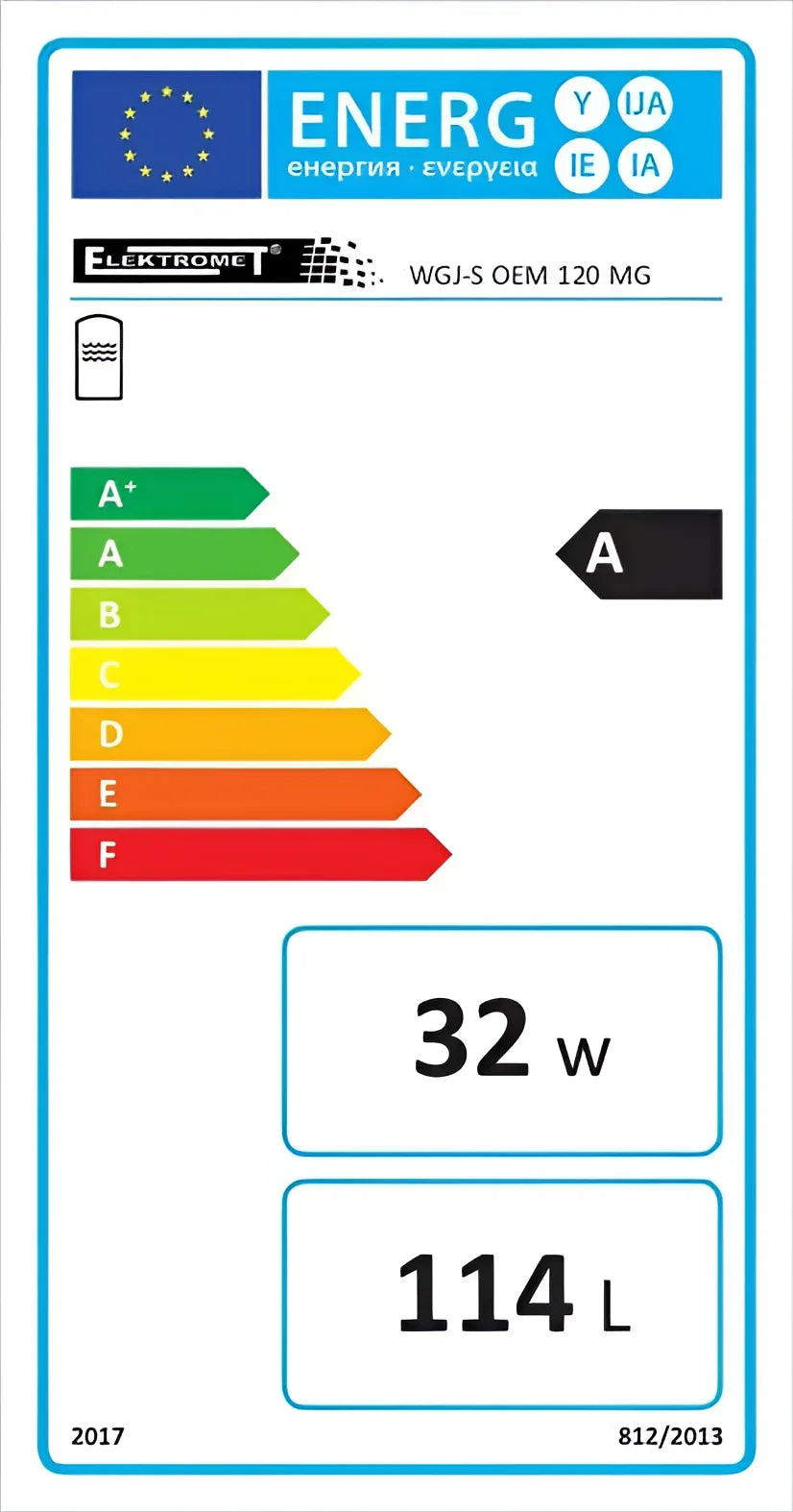 Energieeffizienz-Label für Warmwasserspeicher 120 Liter mit Anschluss Vorlauf in Boilers