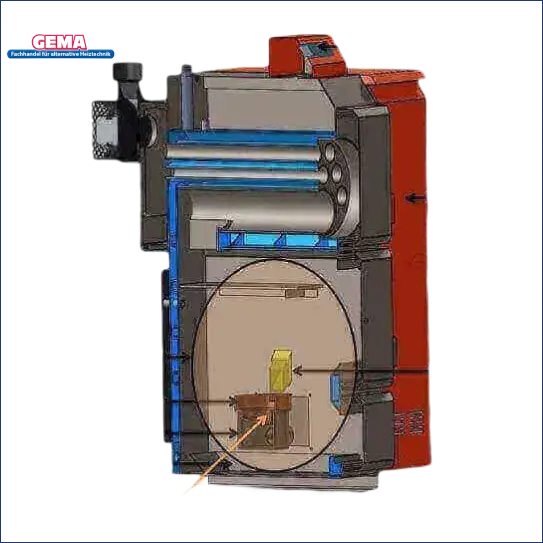 Diagramm des Pelletheizungssystems Thermoflux Pelling 50/185 mit Pufferspeicher