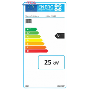 Energieeffizienzlabel der Pelletheizung Pelling 25/135 mit Pufferspeicher und Zubehör
