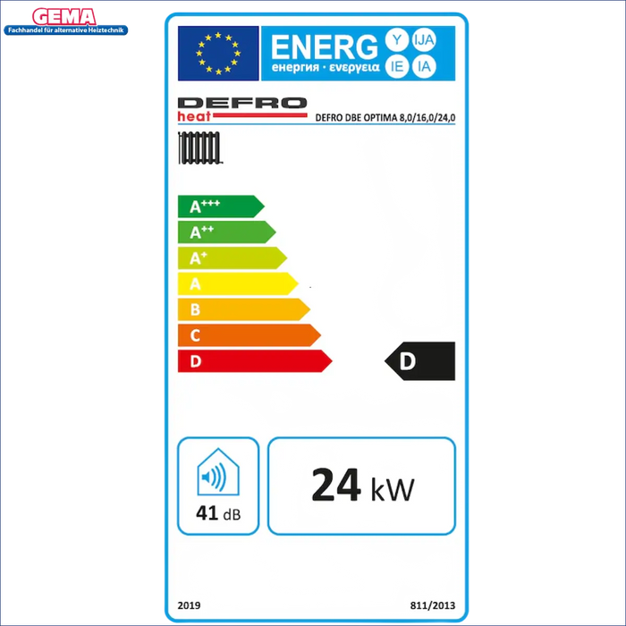 Energieeffizienzlabel für Elektrotherme Elektroheizung Wandheizkessel 12/24 kW Defro