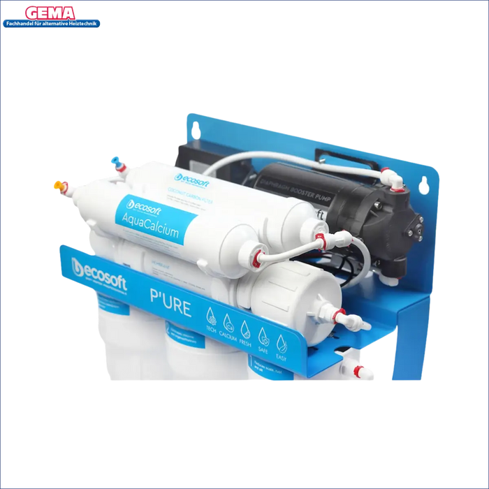 Wasserfiltrationssystem mit blauer Rahmen für Umkehrosmoseanlage Pure Aquacalcium