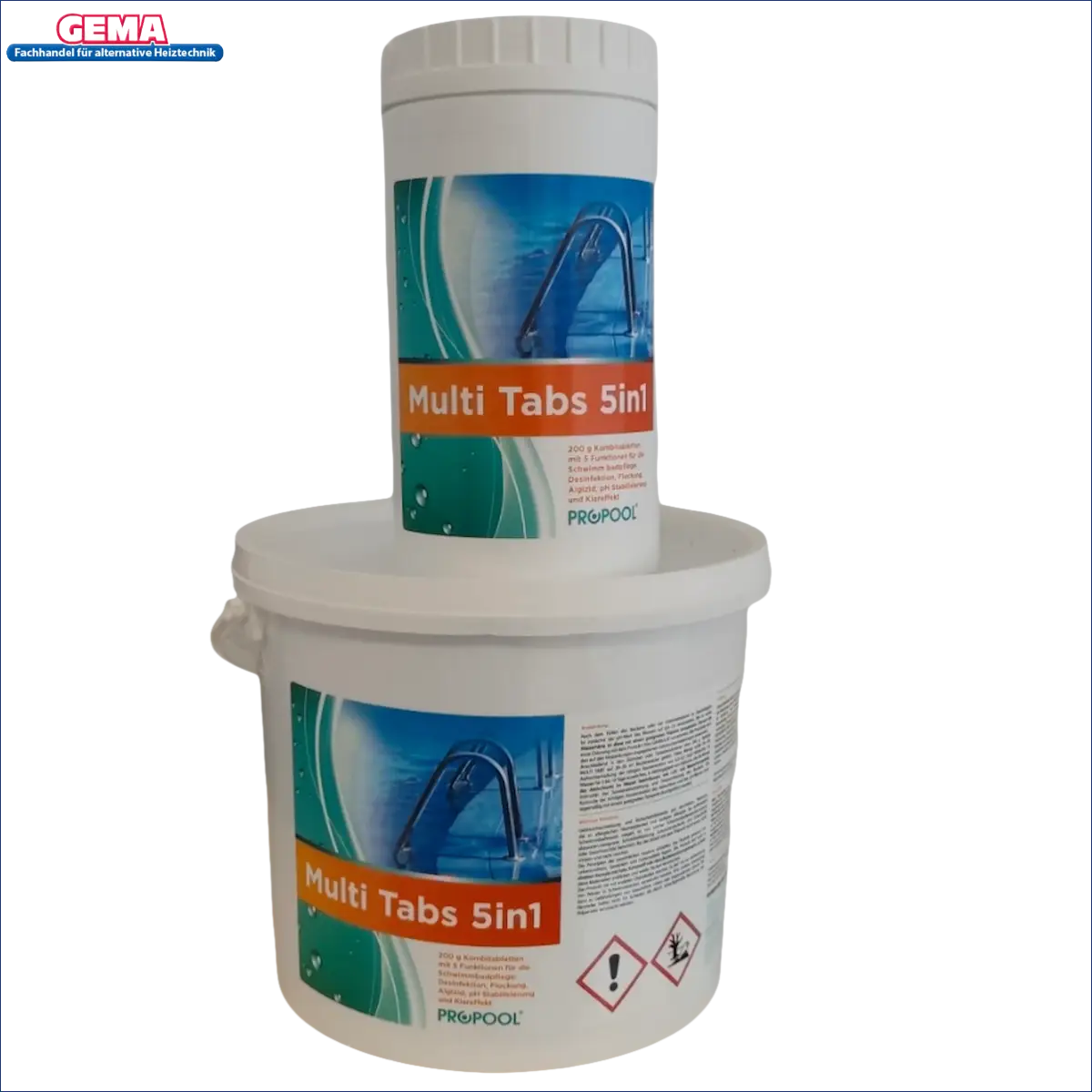 Weiße Pool-Chemikalienbehälter für Chlortabletten in 5-in-1 Poolpflege System