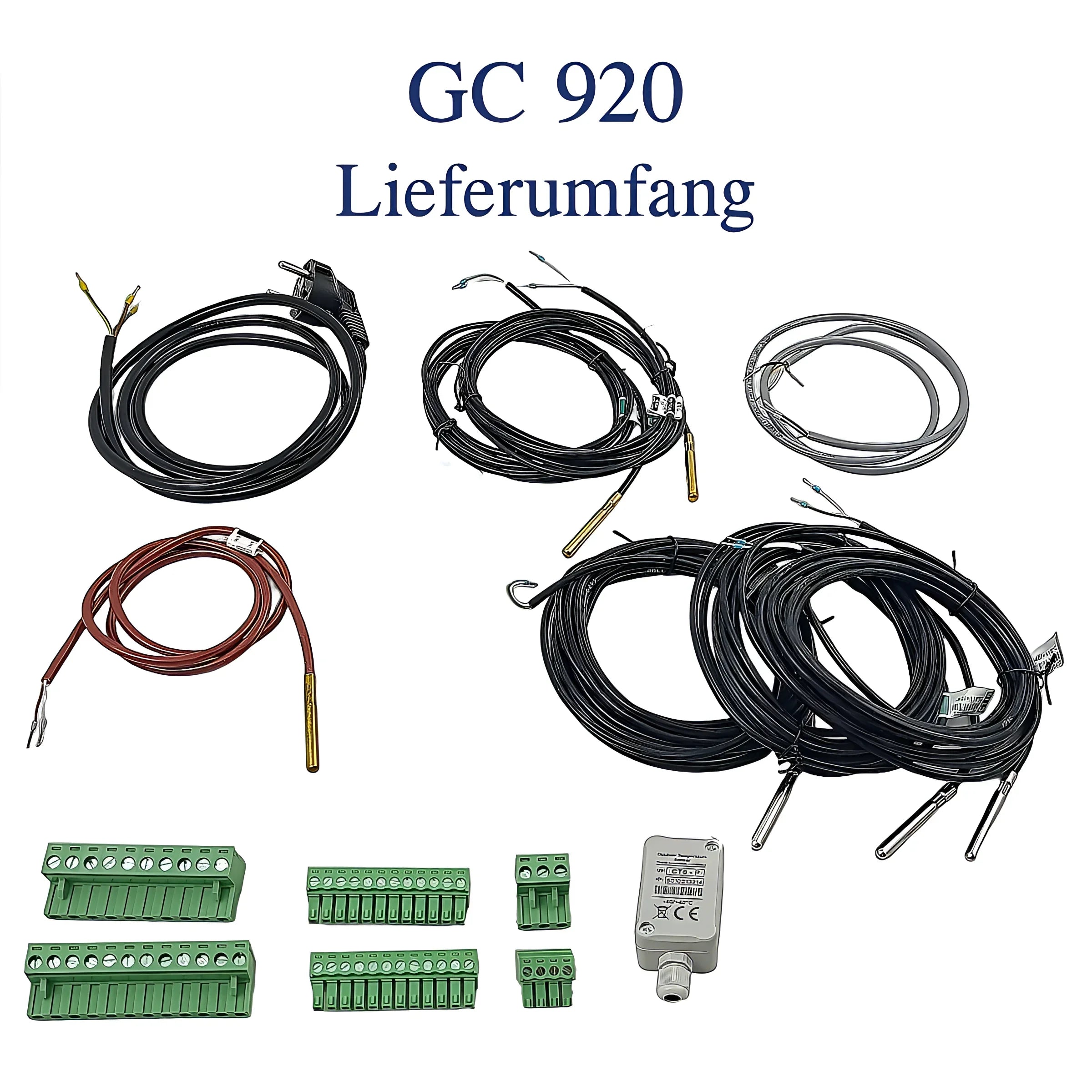 Elektrische Komponenten und Sensoren der Witterungsgeführte Regelung Gema Control 920 mit Internetmodul Econet