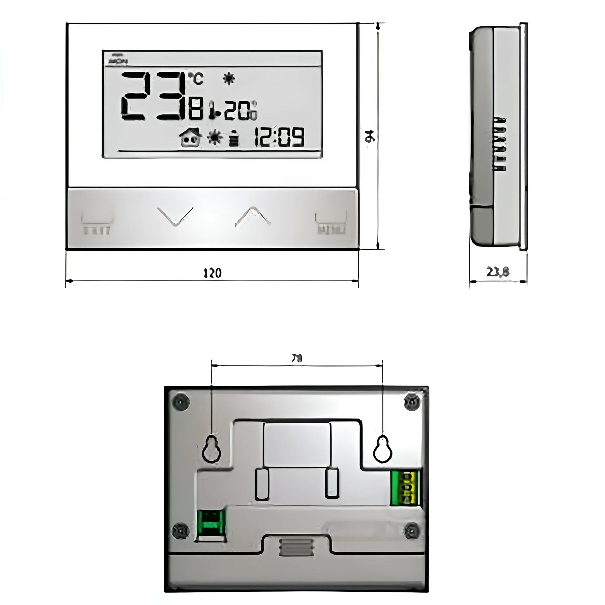Aluminium thermostat mit Maßen für Zimmerregler Master und Wochensteuerung bei Boilers