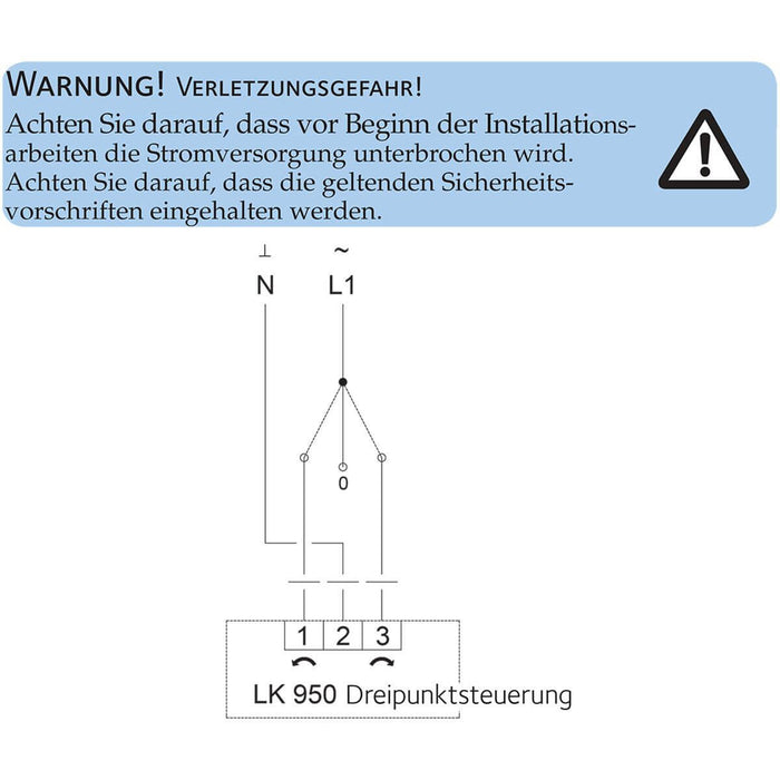 Warnhinweis zur Installation des LK 950 Stellmotors ⚠️ 230V Mischerantrieb mit Dreipunktsteuerung 🔧