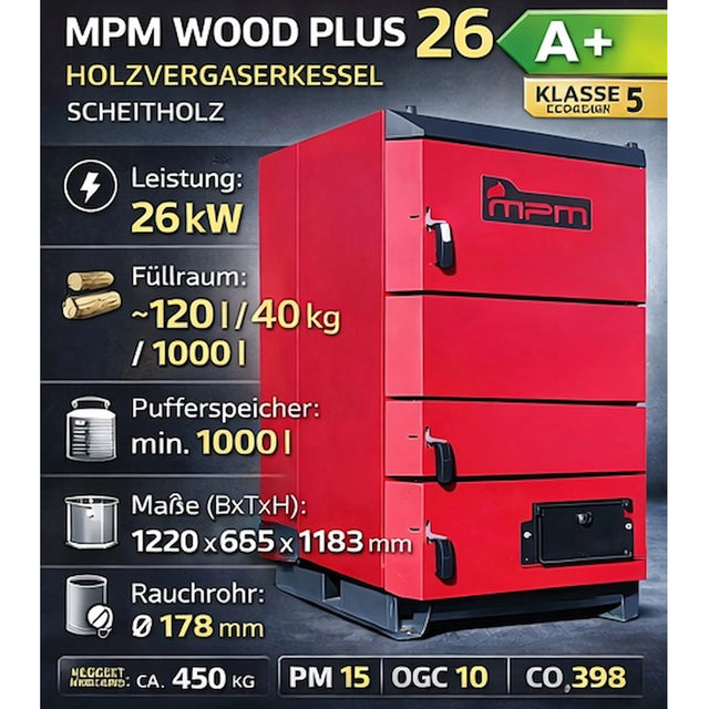 Holzvergaserkessel MPM 26 kW effizient und nachhaltig für umweltfreundliche Wärmebereitstellung