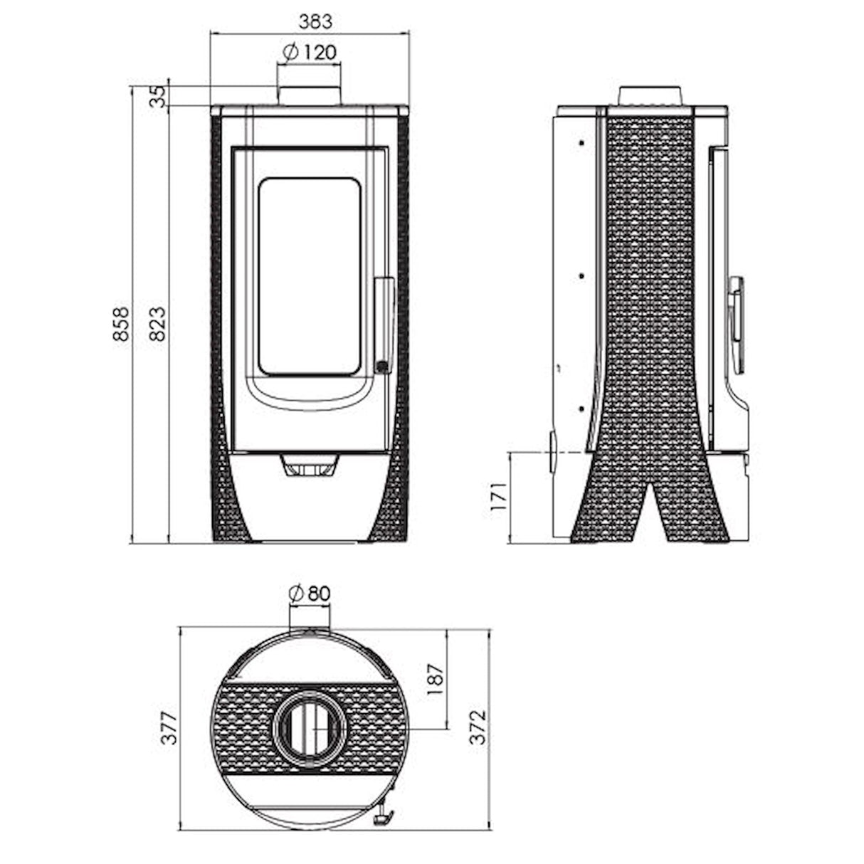 Chimenea de diseño Plamen Tara de hierro fundido, independiente del aire ambiente