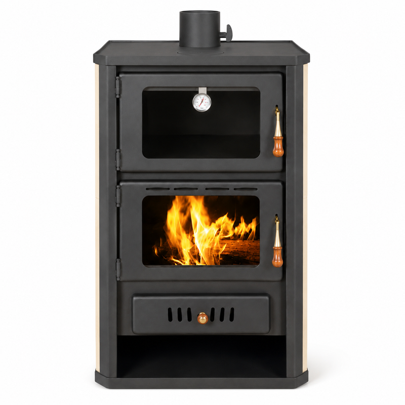 Ūdenssildīšanas kamīns ar cepeškrāsni Prity pelēks - 19,8 kW
