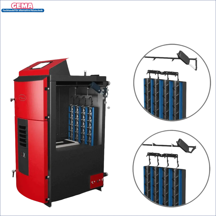Rot-schwarzes Heizsystem vom Attack SLX Profi Holzvergaser 55 kW