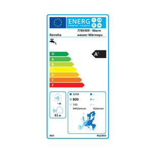 Energieverbrauchskennzeichnung für Remeha Warmwasser-Wärmepumpe, Effizienzklasse A+, Geräuschpegel 61 dB 📊🔋