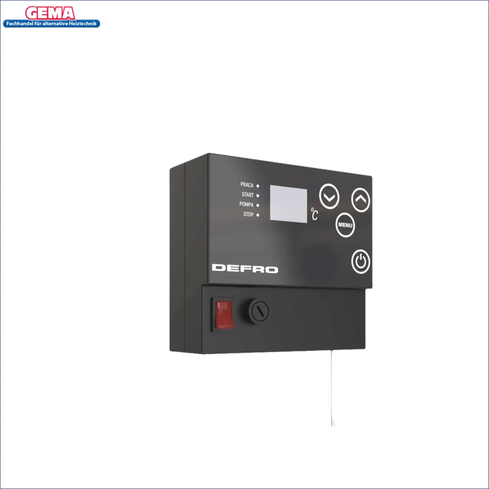 Schwarzes elektronische Bedienfeld des Defro Firewood Plus 19 kW with Bericht