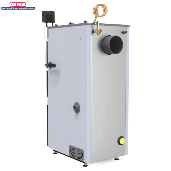 Silberweiße Heizplatte des Defro Firewood Plus 24 kW Heizgeräts