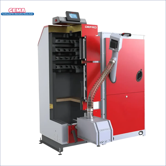 Industrie-Ofen in Rot und Grau für Holztechnik im Produkt Defro Komfort Ekopell 14 kW
