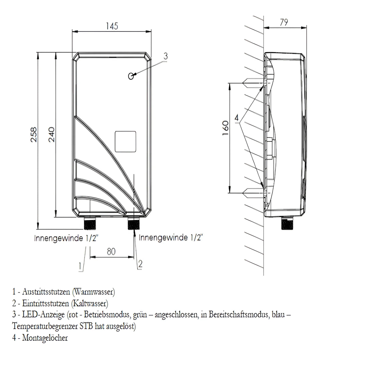Durchlauferhitzer 230V für den kleineren Warmwasserbedarf.
