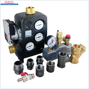 Plumbing manifold mit Messgeräten und Anschlüssen für Pelletheizung Pelling 25/135
