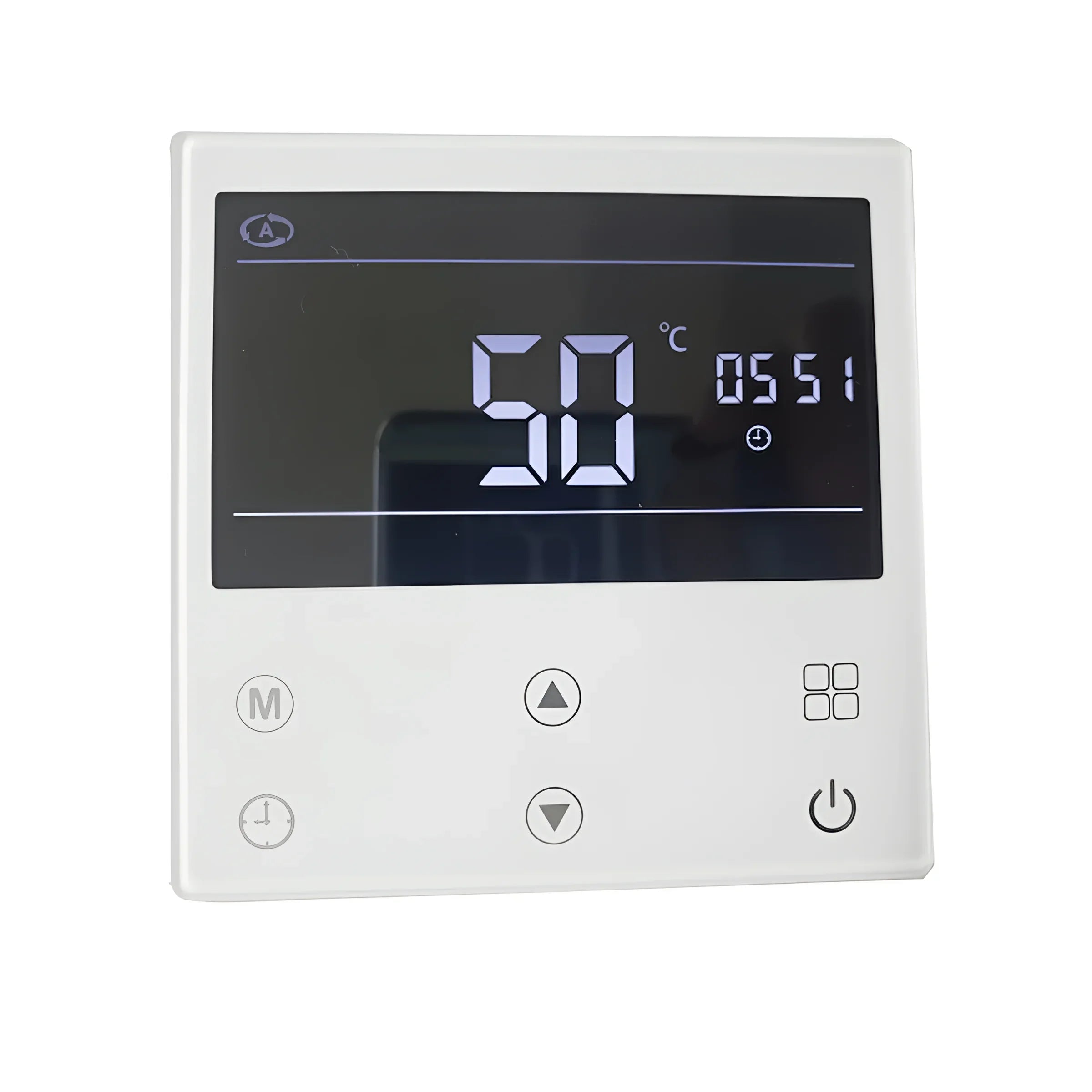 Temperaturregelung auf 50°C für effiziente Heizsysteme ❄️🌡️, modernes Design in Weiß.