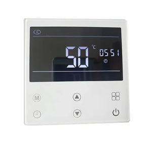 Temperaturregelung auf 50°C für effiziente Heizsysteme ❄️🌡️, modernes Design in Weiß.