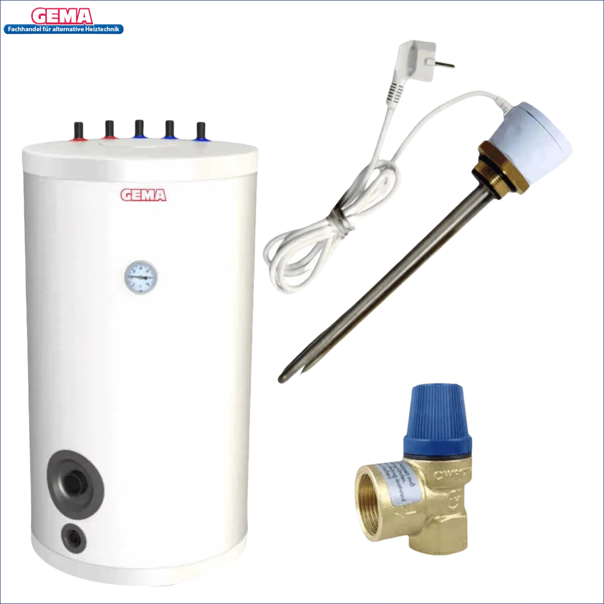 Weißer Warmwasserspeicher 120 L mit Incoloy 825 Heizstab 3 kW und Zubehör