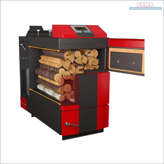 Rot und schwarzer Holzvergaser-Industriekessel mit 80 kW und PID-Regelung