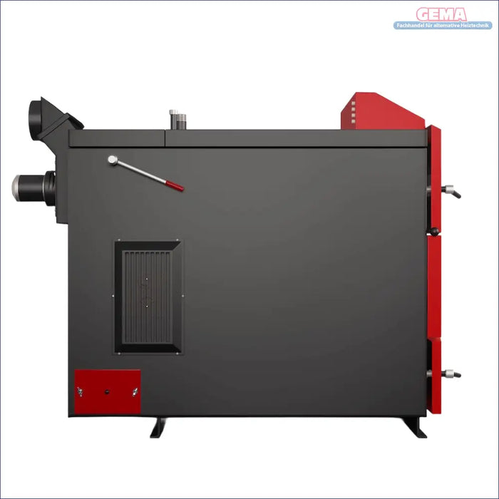 Industriekessel mit 80 kW Holzvergaser und PID-Regelung in Grau und Rot