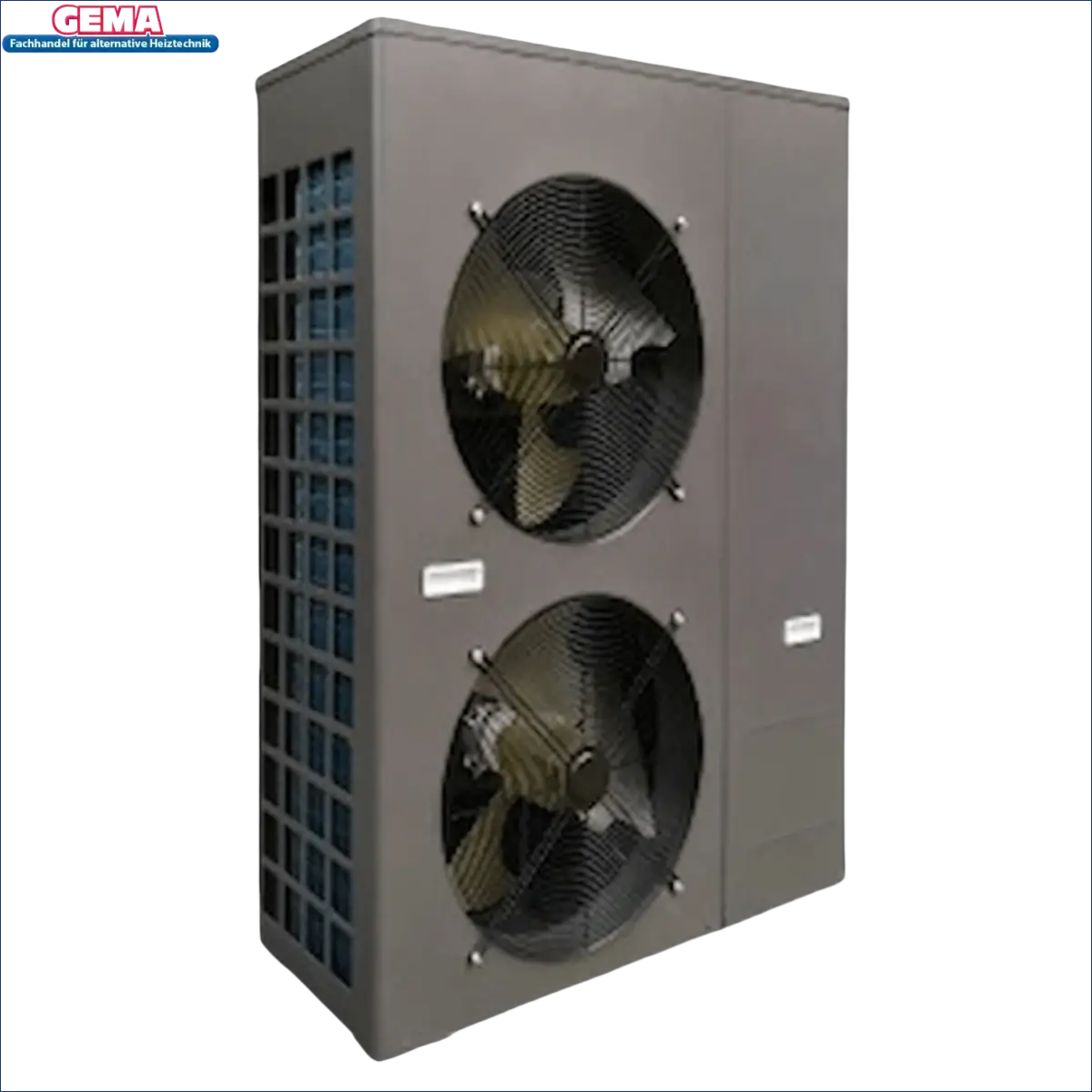 Graue Luft-Wasser-Wärmepumpe TERMA mit Dual-Fans, ideal für niedrigen Temperaturen, Maße 1077x377x1460