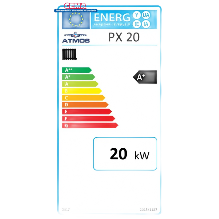 Energieeffizienz-Label für den Heizungsapparat Pelletkessel ATMOS PX20 gefördert