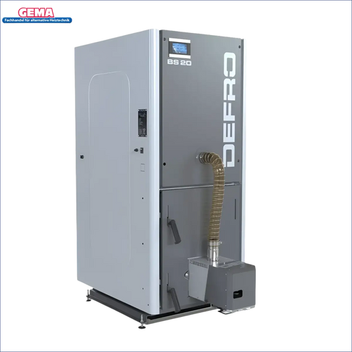 Graue und weiße Defro BS 20 Pelletkessel im Produkt Defro Bioslim 20 kW
