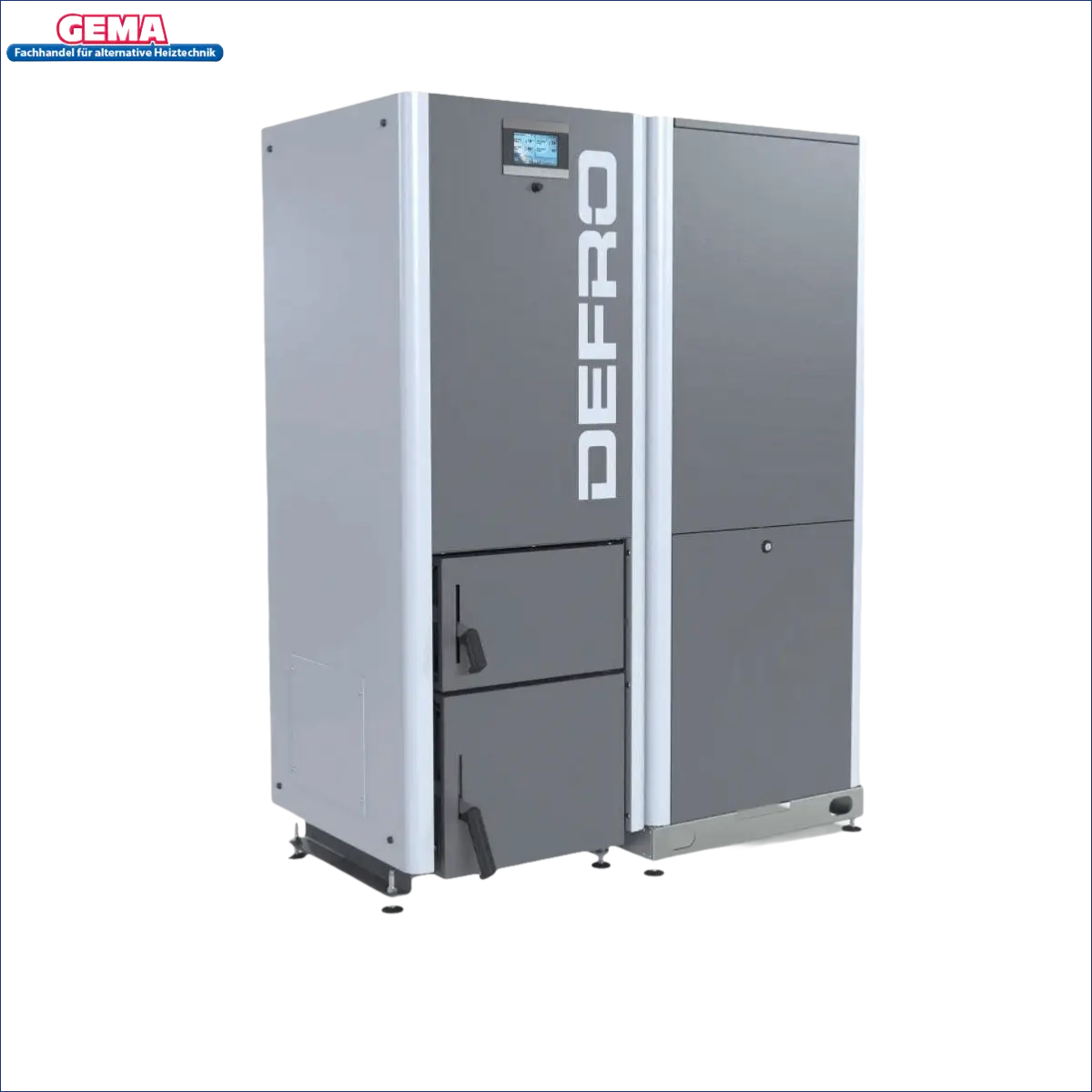 Graue und silberne Heizungsanlage des Pelletkessels DEFRO Gamma 25 kW