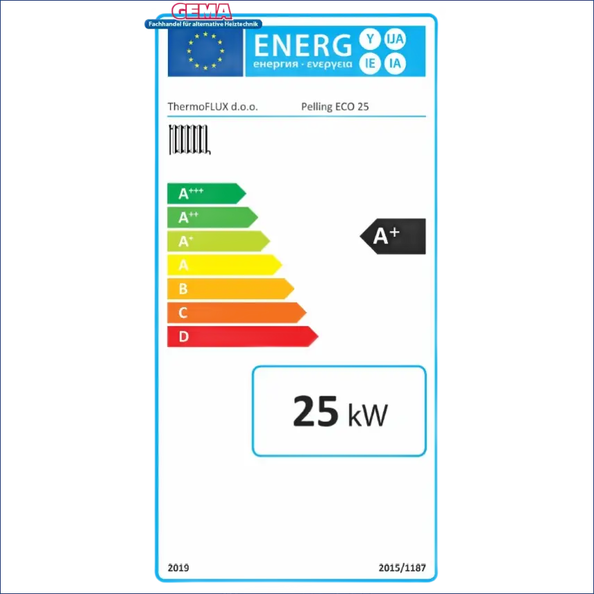 Energieeffizienzlabel für Thermoflux Pelling 25/75 Plus mit hygienisch-frischwasser-kombispeicher