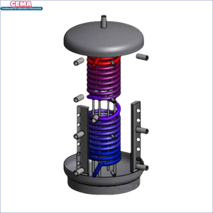 Coil Wärmetauscher mit Temperaturgradient im Thermoflux Pelling Hygiene-Frischwasser-Kombispeicher