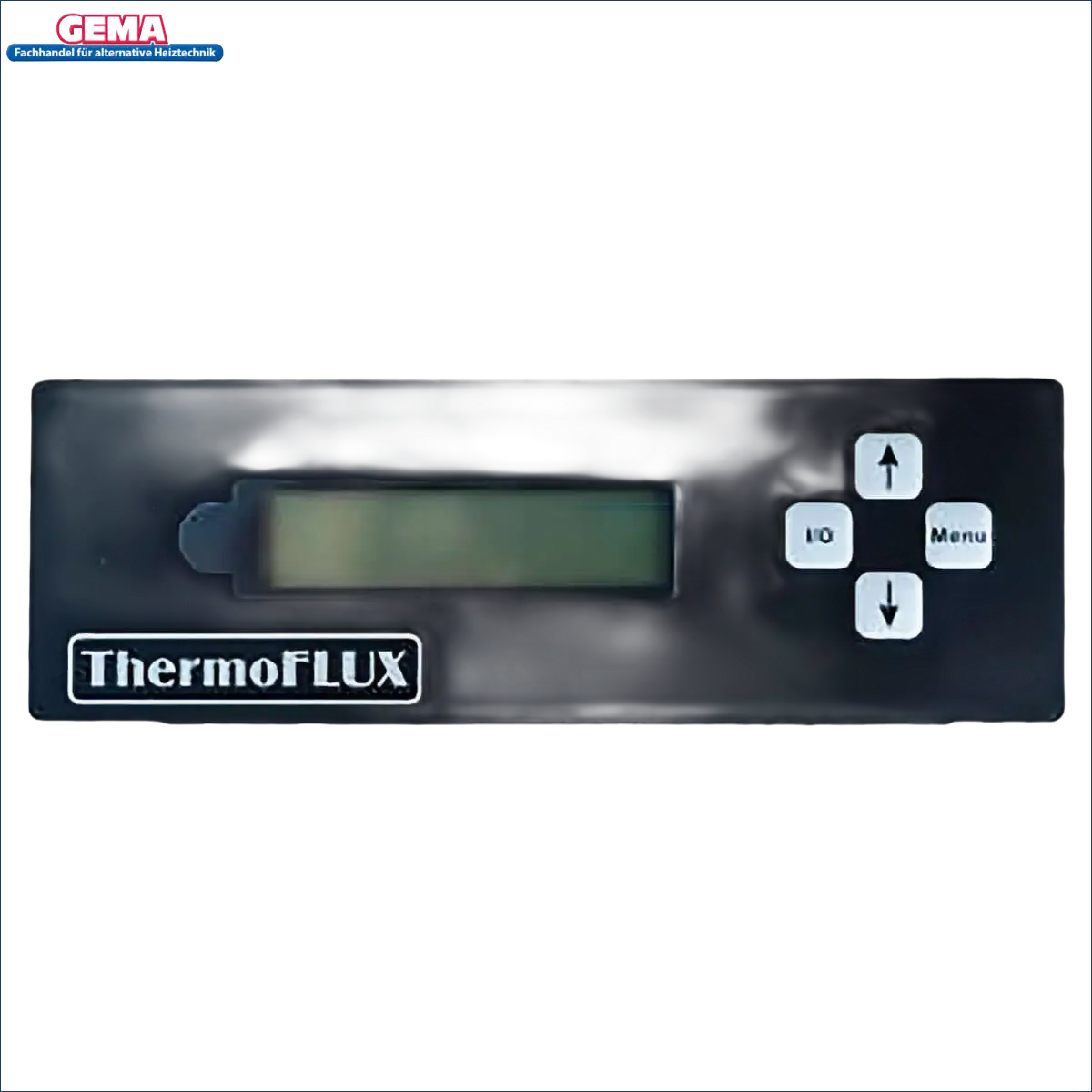 Schwarzes Steuerpult mit Displaybildschirm und Tasten für ThermoFlux Pelling ECO Interio