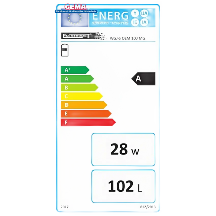 Energieeffizienzlabel für 100-Liter Warmwasserspeicher Trinkwasserspeicher