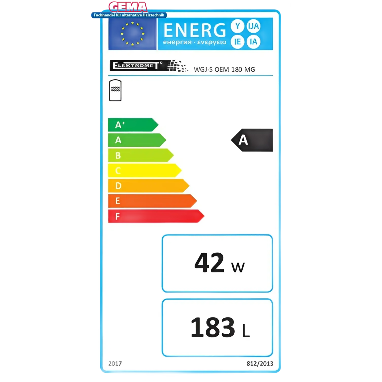 Energieeffizienz-Label auf 100L-180L Warmwasserspeicher mit Anschluss Magnesiumanode