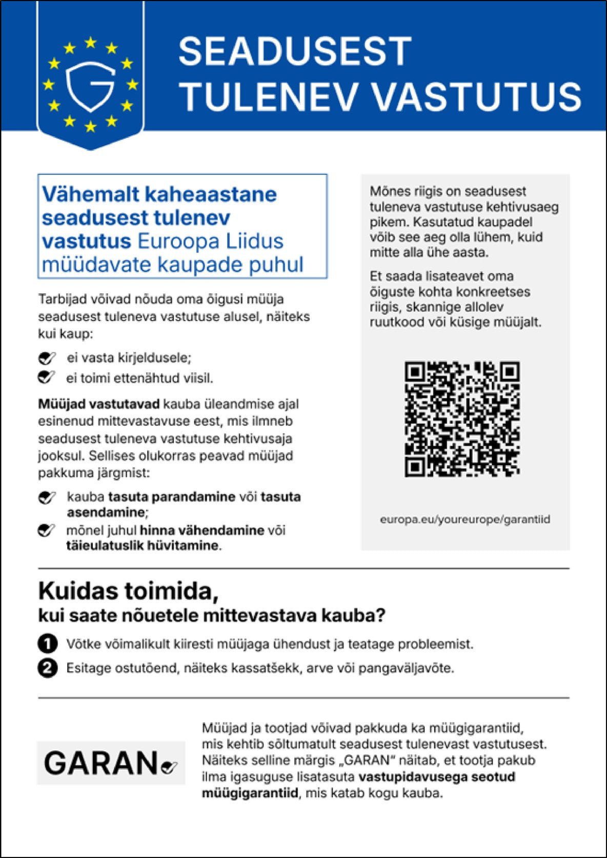 Ühtlustatud ELi teade seadusjärgse garantiiõiguse kohta